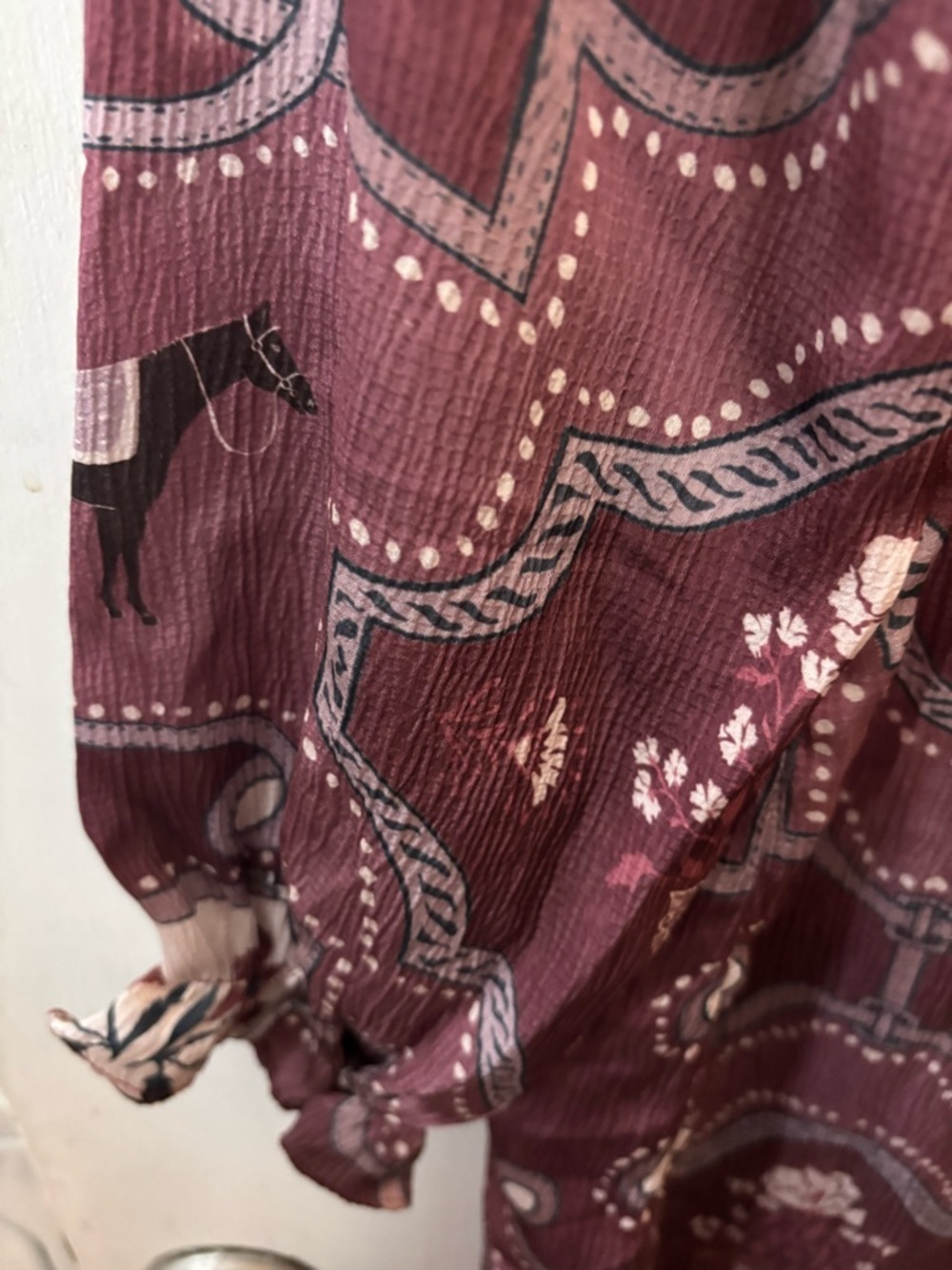 Ronner Designs Equestrian Belted Maxi Dress Horse Veranda Print Dress Size S - Picture 4 of 6